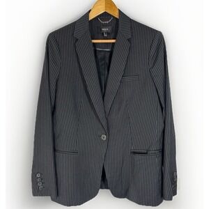 MNG Suit Black Pinstripe Blazer Jacket Stretch Career EUR L USA M